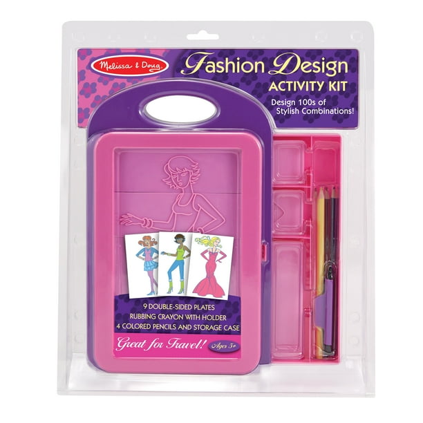 Melissa & Doug Fashion Design Art Activity Kit 9 DoubleSided Rubbing Plates, 4 Pencils