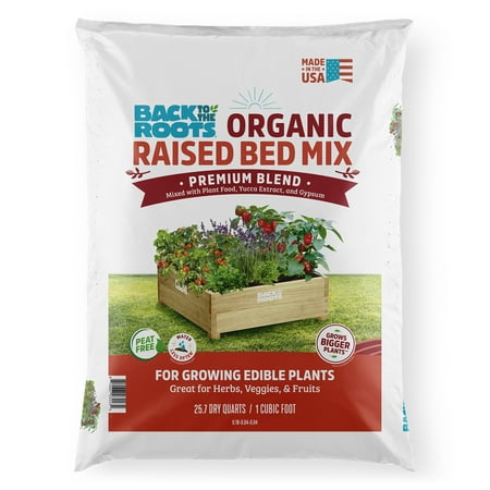 Back to the Roots Organic Premium Blend Raised Bed Mix Soil, 1 Cubic Foot Bag