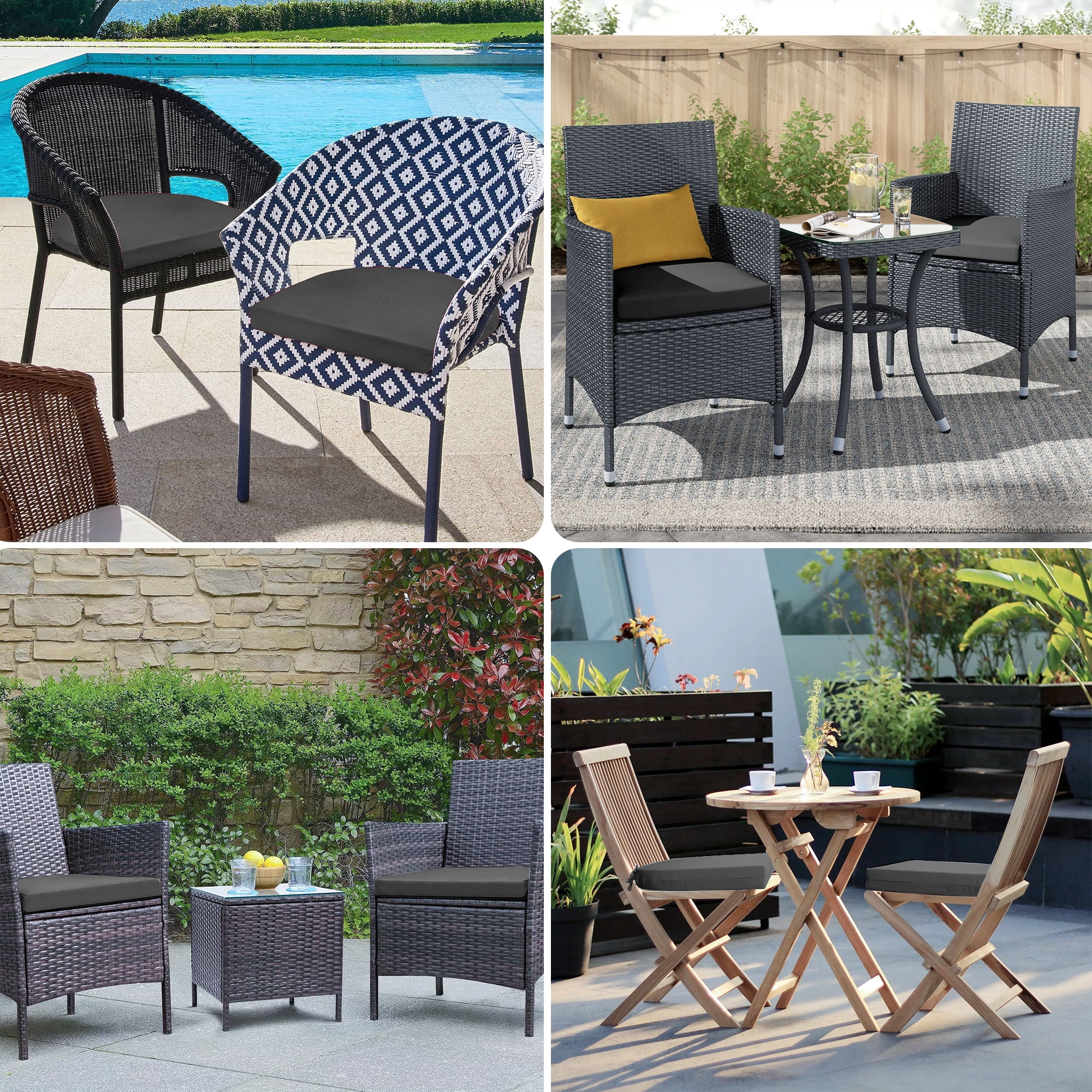 Unikome 4-Pack Outdoor Chair Cushions, Waterproof High-Density Foam, Round Corner, 17 x 16 x 2 inch, Dark Gray
