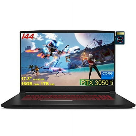 MSI Katana GF76 17 Gaming Laptop I 17.3" Full HD IPS 144Hz Thin Bezel I 11th Gen Intel 8-Core i7-11800H I 16GB DDR4 1TB SSD I GeForce RTX 3050 Ti 4GB I Backlit USB-C Win10 + 32GB MicroSD Card