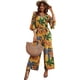 thumbnail image 1 of Pantalones de pierna ancha de cintura alta de manga corta con volantes y hombros descubiertos florales de verano para mujer mono suelto informal hoja de mostaza mediana, 1 of 5
