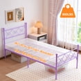 thumbnail image 3 of Yoneston Teen’s Twin Size Metal Platform Bed Frame with Curve Shape Headboard for Girls Kids Bedroom Furniture, Purple, 3 of 10