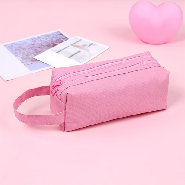 Bolsa de Tela Oxford de Doble Capa para Bolígrafos con Doble Cordón de Cierre, Estuche de Papelería Espacioso con Cremallera, Organizador de Múltiples Compartimentos 20x8x7.5cm Negro