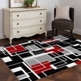 thumbnail image 3 of Red Black Geometric Area Rugs 3'x5', Washable Small Throw Rugs for Living Room Bedroom, Modern Color Block Abstract Indoor Outdoor Rug Non-Slip Low Pile Carpet Runner Reversible Floor Mats, 3 of 8