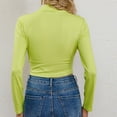thumbnail image 5 of YUGYXL Women's Long Sleeve Crop Tops Trendy Mock Neck Drawstring Ruched Front Going Out Casual Tee Shirts Green XL, 5 of 7
