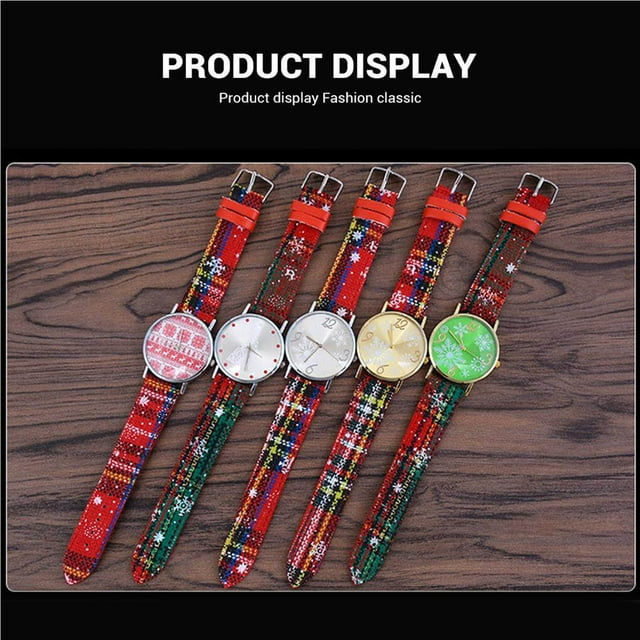 Maoww Christmas Quartz Watch with PU Leather Strap Snowflake Christmas Tree Dial Watch