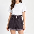 thumbnail image 2 of Women's Pants Gsakboxl Women Plus Size Paper Bag Waist Denim Shorts Button Roll Up Hem Loose A-Line Wide Leg Slim Fit Casual Hot Pants Grey 5XL, 2 of 7