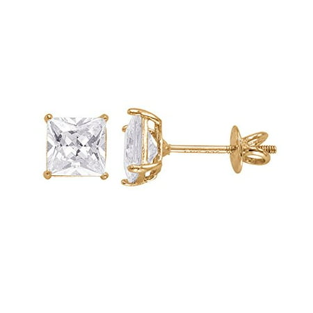 - 14kt Yellow Gold Plated Square Crystal Screw back Studs