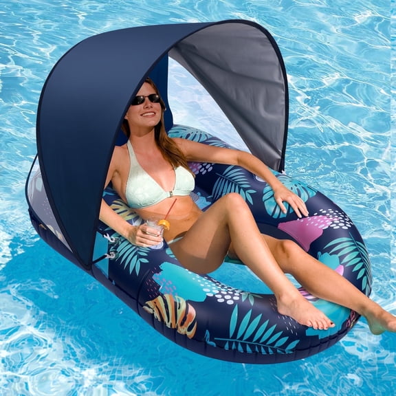 Livhil Pool Floats for Adults Pool Float and Loungers, Pool Float with Canopy and Headrest