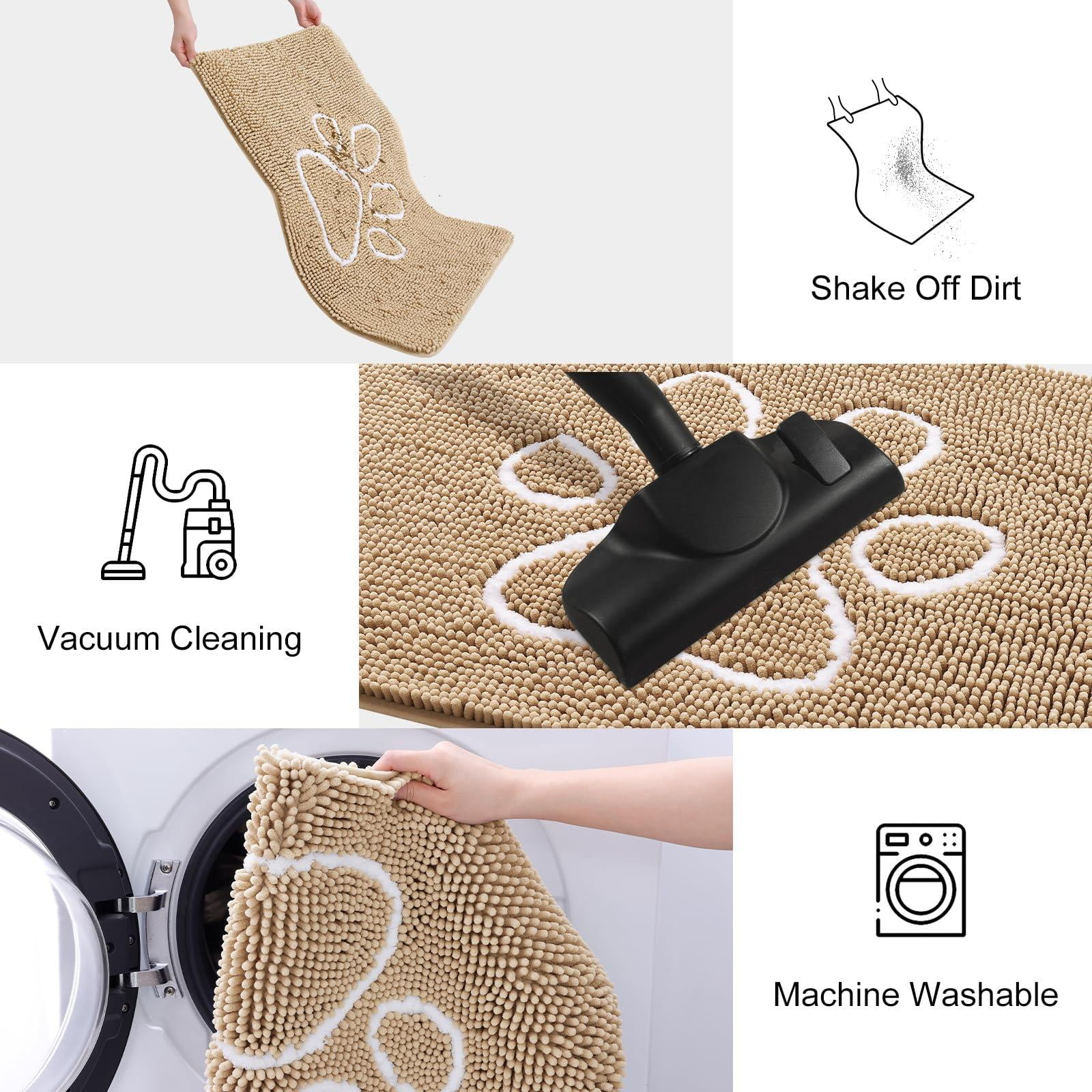 Buganda Dog Door Mats for Muddy Paws, Washable Dirt Trapper Front Door Rugs, Non-Slip Absorbent Chenille Indoor Doormats(36"x24", Beige)