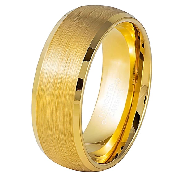 Jewelry Avalanche Mens Beveled Dome Gold Tungsten Wedding Band, Anniverasry Ring 8MM