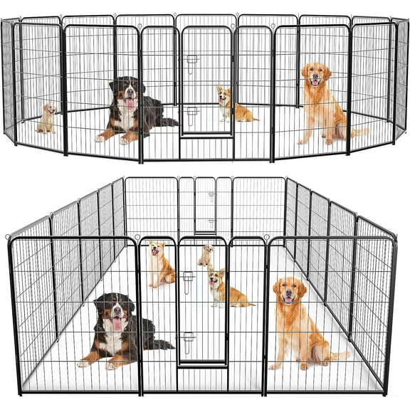 SYNYLIIFE Dog Playpen for Indoor Outdoor, Metal Dog Pen with Door, 16 Panels Pet Fence Pen for Small/Medium/Large Dog, 40" Height