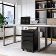 thumbnail image 2 of 3 Drawer Mobile File Cabinet with Lock, Under Desk Metal Rolling Filing Cabinets for Home Office Organizer Letters/Legal/A4 (Black- Requires Installation) (Black), 2 of 15