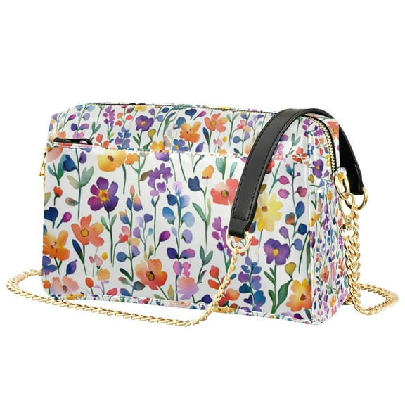 FORMRS Women Crossbody Purse with Chain Strap Vegan Leather Shoulder Handbag, Purple Wildflower Pattern