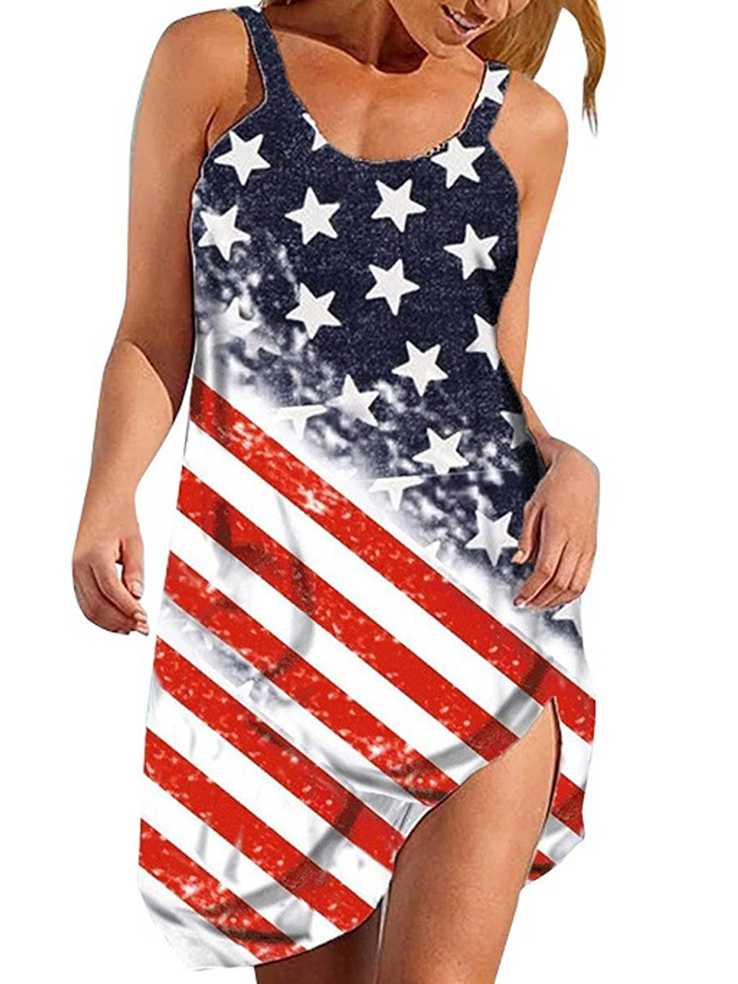 Sunisery 4th of July Dress Women Sleeveless Summer Beach Dress American