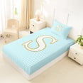 thumbnail image 4 of Erosebridal Gold Letter S Twin Sheet Sets for Kid, Blue Cartoon Line Bedding, 3 Pieces, 4 of 5