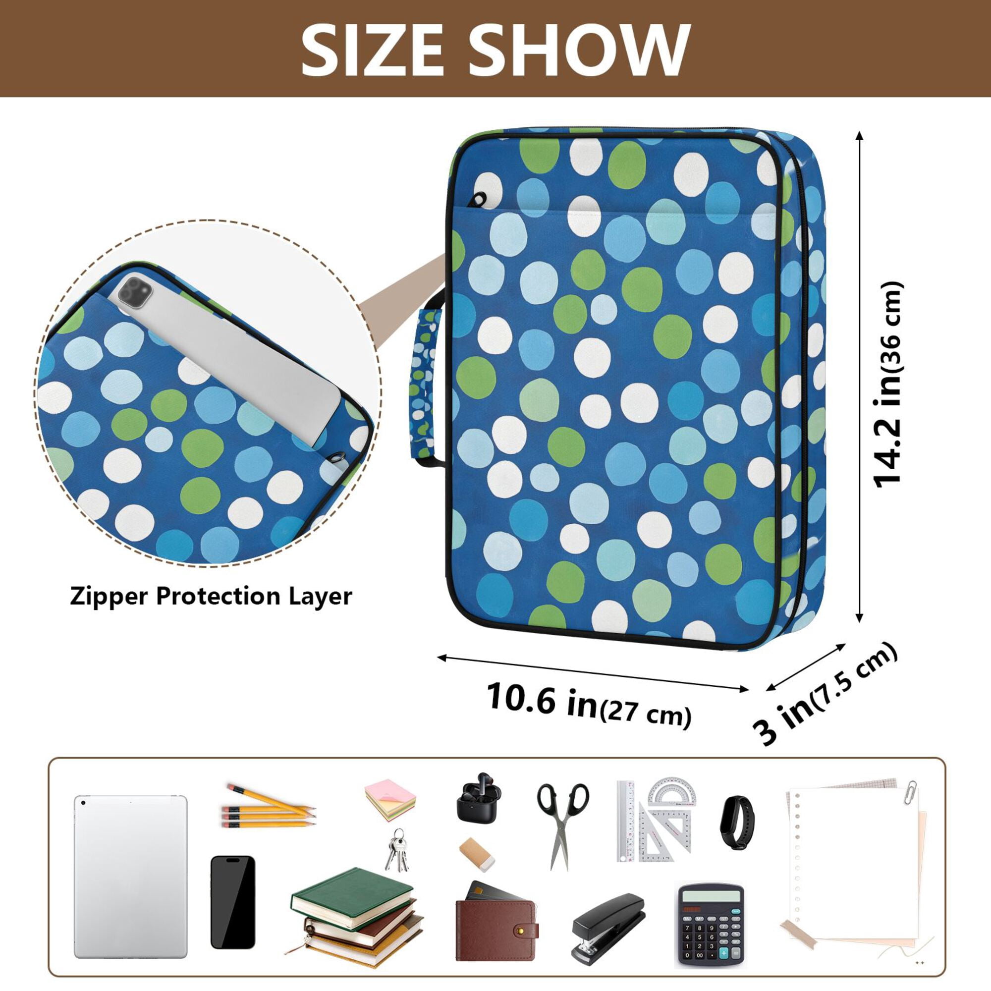 FORMRS Accordion File Folder A4 Size 7-Pocket Expanding Document Organizer Bag with 3 Ring Binder, Blue Dots