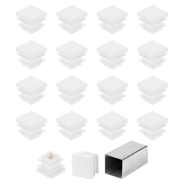 Tapones de Extremo de Tubo Cuadrado Uxcell de 5/8" (16mm), 50 Pcs Tapones de Agujero de Plástico para Tubos de Metal, Blanco