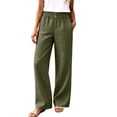 thumbnail image 2 of Cagogo Women Plus Size Wide Leg Elastic Waist Trousers with Pockets Casual Loose Long Pants Travel Work Lounge Bottoms Summer Beachwear, Army Green M, 2 of 6