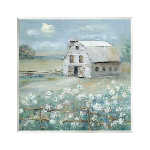 Stupell Industries Barn in Floral Meadow Landscape Painting Unframed Art Print Wall Art, 12 x 12