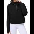 thumbnail image 1 of Sudadera con Capucha para Mujer, de Larga, Corta, con Media Cremallera y Bolsillos con Orificio para el Pulgar. Negro M, 1 of 10
