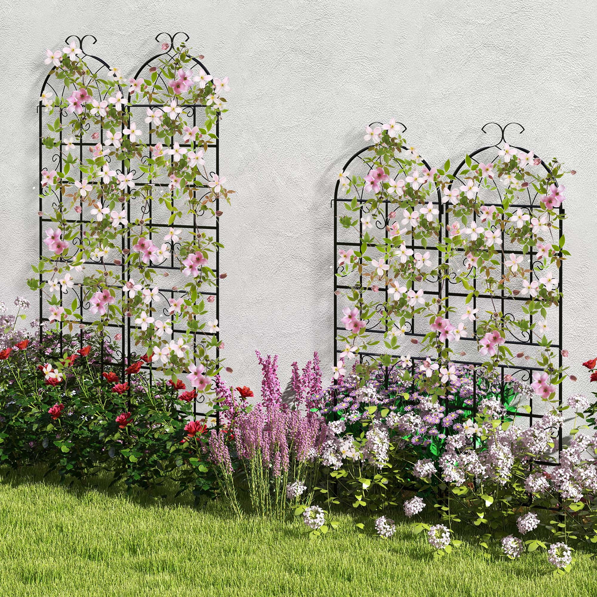Costway 71" Tall Metal Garden Trellis for Climbing Plants 2 Pack Fence Panels Retro