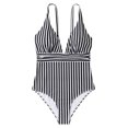 thumbnail image 5 of Generic Women's Striped One Piece Swimsuits Tummy Control High Waist V Neck Bathing Suit Sexy Slimming Vintage Swimwear, 5 of 6