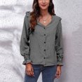 thumbnail image 3 of Camisa con cuello en V para mujer, manga larga con botones y linterna, camisa de manga larga con botones, durabilidad extendida, 3 of 5