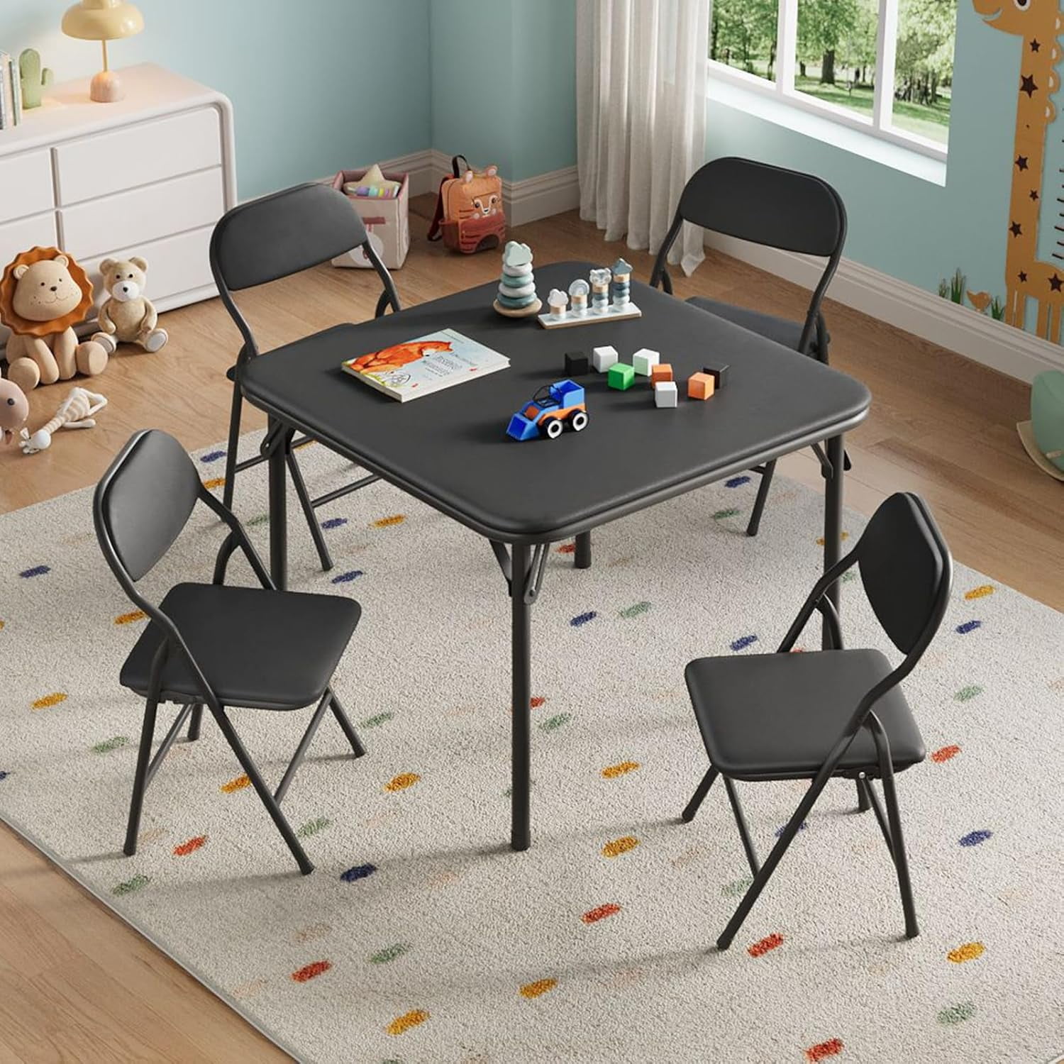 5 Piece Folding Kids Table and Chairs Set, Children Activity Table and Chairs Set for Dining Room,Daycare,Classrooms
