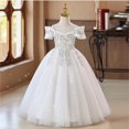 thumbnail image 6 of CPNG Girls' Off-the-Shoulder Sequin & Glitter Tulle Ball Gown Dress – Embellished Bodice, Ruffled Sleeves & Sparkly Floor-Length Skirt for Flower Girl, Wedding Pageant & Formal Events, 6 of 9