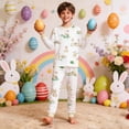 thumbnail image 4 of Kids Easter Pajamas Kids Long Sleeve Crewneck Pullover Top Pants Set Bunny Printed Pajamas For Girls 7-8 Years, 4 of 4