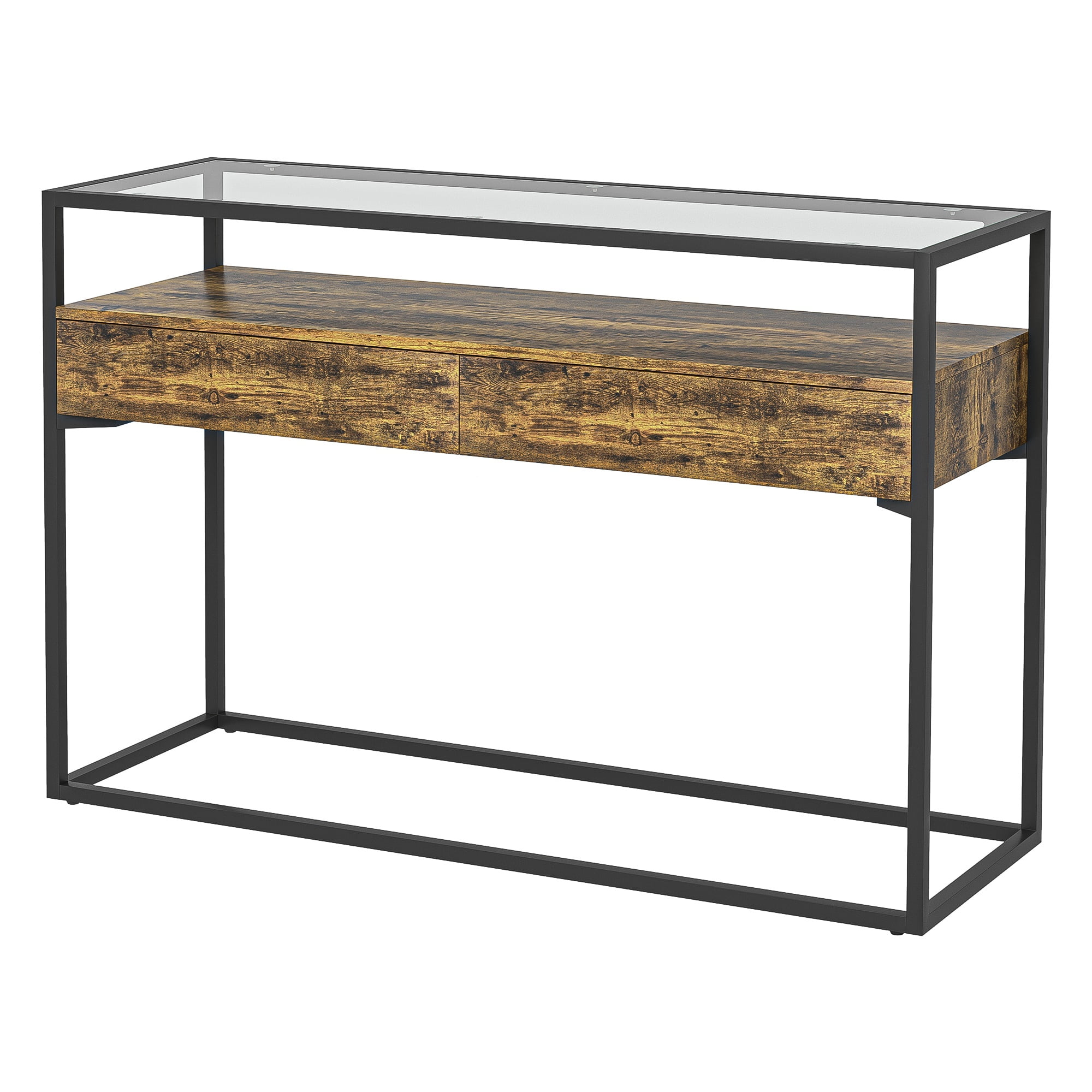 Kadyn Modern Console Table, Sofa Table with Drawers, Glass Entryway Table for Living Room, Brown