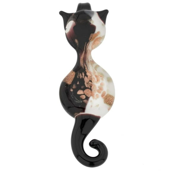 GlassOfVenice Murano Glass Cat Pendant - Black and White
