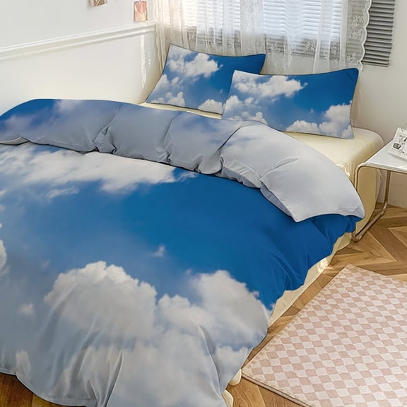 Blue Sky White Cloud Scenery Natural 3D Duvet Cover Set Quilt Cover Theme of for Bedroom Decoration