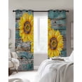 thumbnail image 3 of Yellow Sunflowers Vintage Blackout Curtains, Light Blocking Print Window Curtains, Turquoise Gradient Wooden Grain Thermal Insulated Window Drapes for Living Room 2 Panels, 84"W x 63"L, 3 of 9
