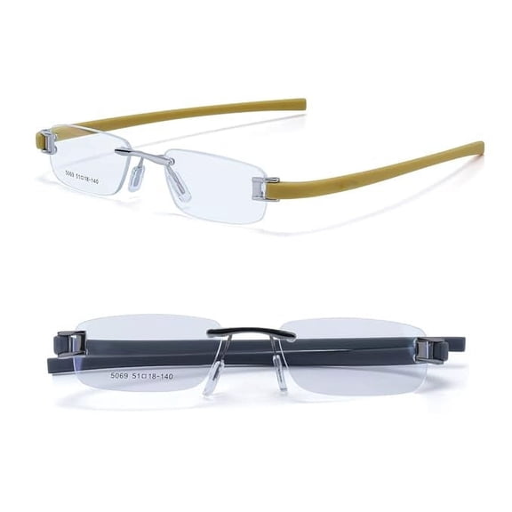 RSINC Combo Tag Rimless Frame Eyeglass Spectacle For Men And Women Modern Collage Fashion School Ladies Sports Tag Silver Yellow & Gun Grey 51-18-140