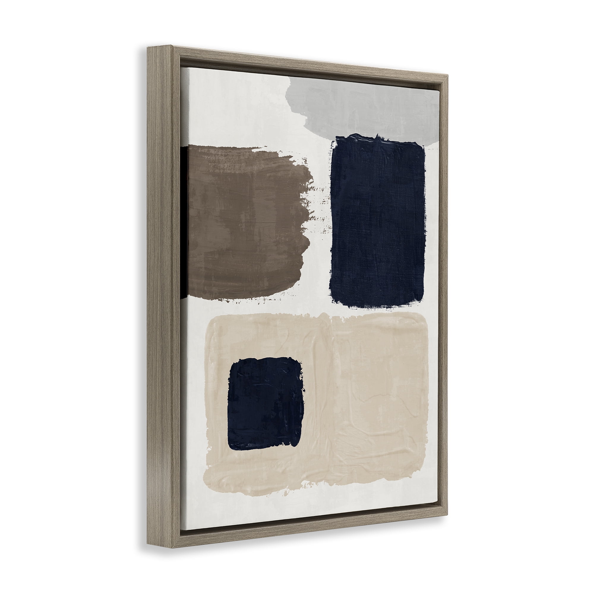 Stupell Industries Neutral Blocked Shapes Abstract Painting Brown Floater Framed Canvas Art Print Wall Art, 25 x 31
