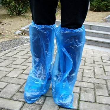 10 pair Disposable Shoe Covers Blue Rain Shoes and Boots Cover Plastic Long Shoe Cover Clear Waterproof Anti-Slip Overshoe