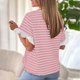 thumbnail image 4 of Tops de Cuello Redondo para las Mujeres Casual Color Sólido Hombro Manga Corta Suéter, Moda Ligera Blusa de Poliéster para Primavera Verano Diario, 4 of 7