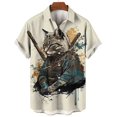 thumbnail image 2 of Camisas hawaianas de moda para hombre, camisetas casuales con estampado 3D de gato japonés Camurai para hombre, camisetas de manga corta de verano, camisetas Aloha, 2 of 5