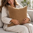 thumbnail image 3 of 20X20 Pillow Cover with Fine Stripe Corduroy, 20 by 20 Inches, Camel, for Living Room Sofa, Throw Pillow Case Insert Not Included, 3 of 3