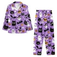 thumbnail image 6 of Renewold Halloween Bats Women Night Wear Black Cat Pajama 2 Piece Set Long Sleeve Button Down Shirt and Pants Sets Size XL Sleep Wear Spooky Loungewear Outfits with Pockets, 6 of 7
