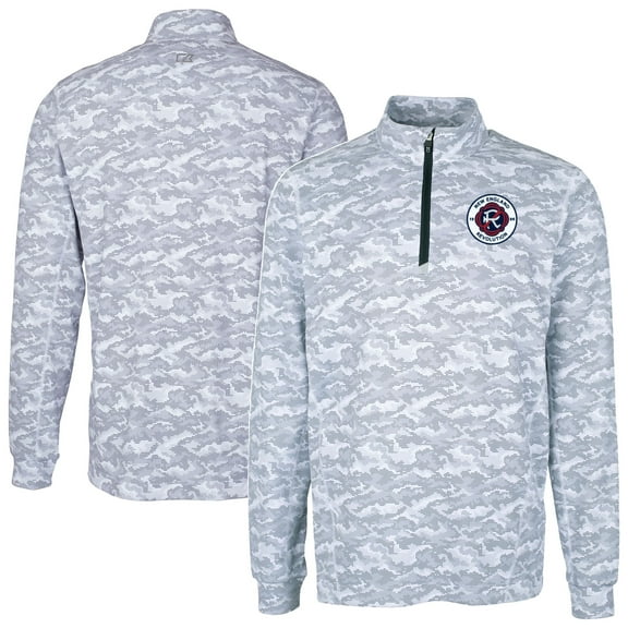 Men's-Cutter & Buck  Charcoal New England Revolution Big & Tall Traverse Stretch Eco Camo Print Quarter-Zip Pullover Top