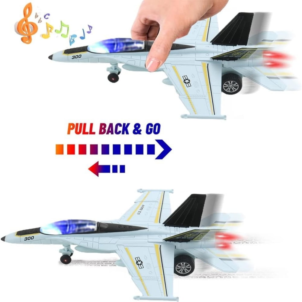 2 Pack Diecast Airplane Toys, SU35 F18 Model Plane Toy, Pull Back Toy Jets with Light & Sound for Gifts Collection Decor