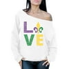 Mardi Gras Women Sweater Love Fat Tuesday Gifts for Her Carnival 2021 Festive Off Shoulder Top