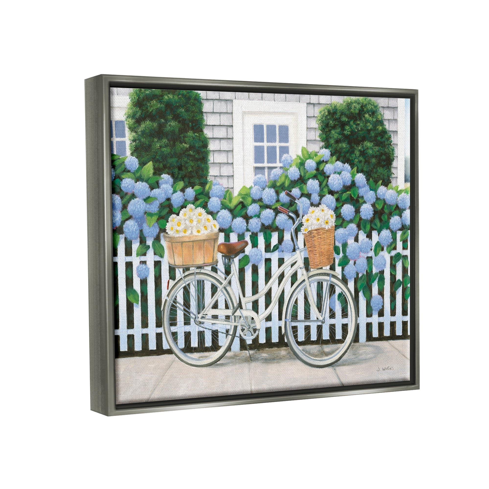 Stupell Industries Cape Cod Daisy Bike Luster Gray Framed Floating Canvas Wall Art, 24x30, by Wild Apple Portfolio