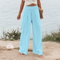 thumbnail image 6 of UAMVSH Palazzo Pants for Women Lightweight Cotton Linen Beach Pants with Pockets Soft Smocked Waist Vacation Travel Pants(3X-Large,Light Blue), 6 of 7