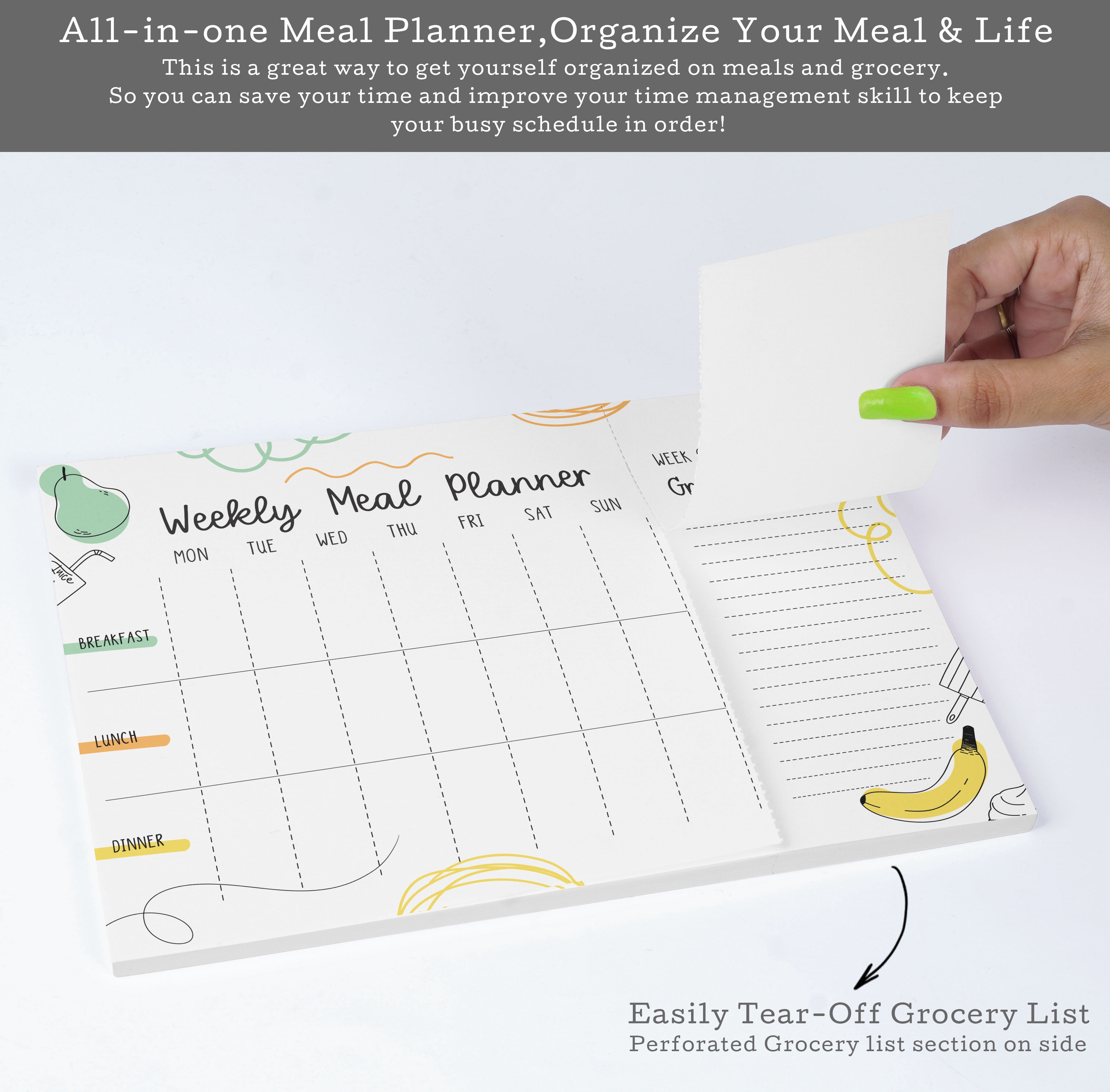 Inkdotpot Weekly Meal Planner Notepad 7"x10 , "Weekly Meal Planner" Magnetic Meal Planning Pad with Tear Off Grocery Shopping List for Fridge- Kitchen & Home - 54 Sheets -9Z