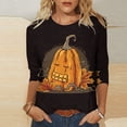 thumbnail image 2 of Odeerbi Halloween Cute Ghost Shirts for Women Vintage Retro Graphic Blouse 2024 Casual Three Quarter Sleeves Round Neck Loose Printed Tops Black, 2 of 5