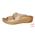 thumbnail image 4 of Womens Faux Faux Leather Wedge Slide Sandals Open Toe Double Strap Comfortable Low Heel Summer Khaki,Size 9, 4 of 9